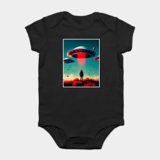 Woman and Aliens Ufo, digital Art Baby Bodysuit